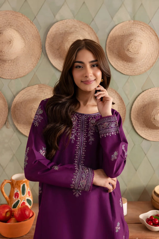 Purple Raina 2Pc - Embroidered  Dress