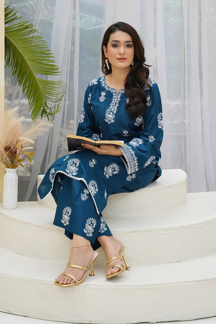 Aqua Beach - 2Pc Embroidered Dress