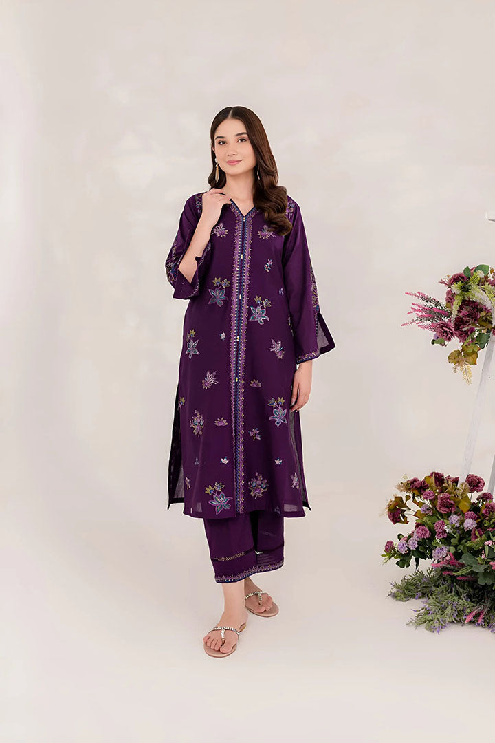 Purple Ella - 2Pc Embroidered Dress