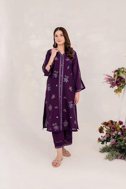 Purple Ella - 2Pc Embroidered Dress