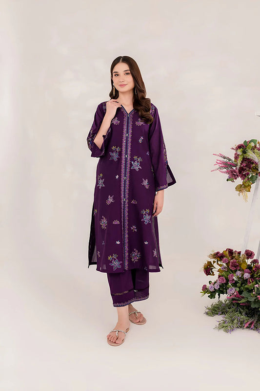 Purple Ella - 2Pc Embroidered Dress