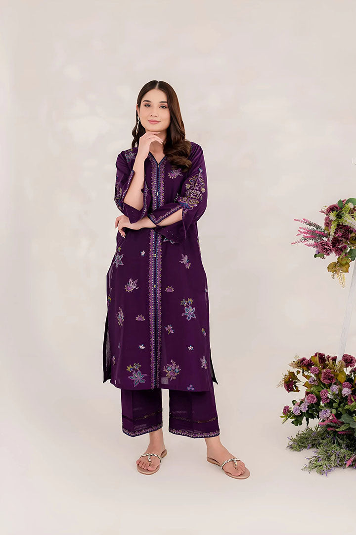 Purple Ella - 2Pc Embroidered Dress
